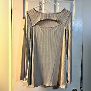 BiBi Beige Striped Cutout Long Sleeve Top